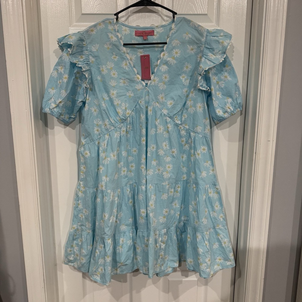 NWT SIMPLY SOUTHERN Blue Yellow Ricrac Dress Size Small‎